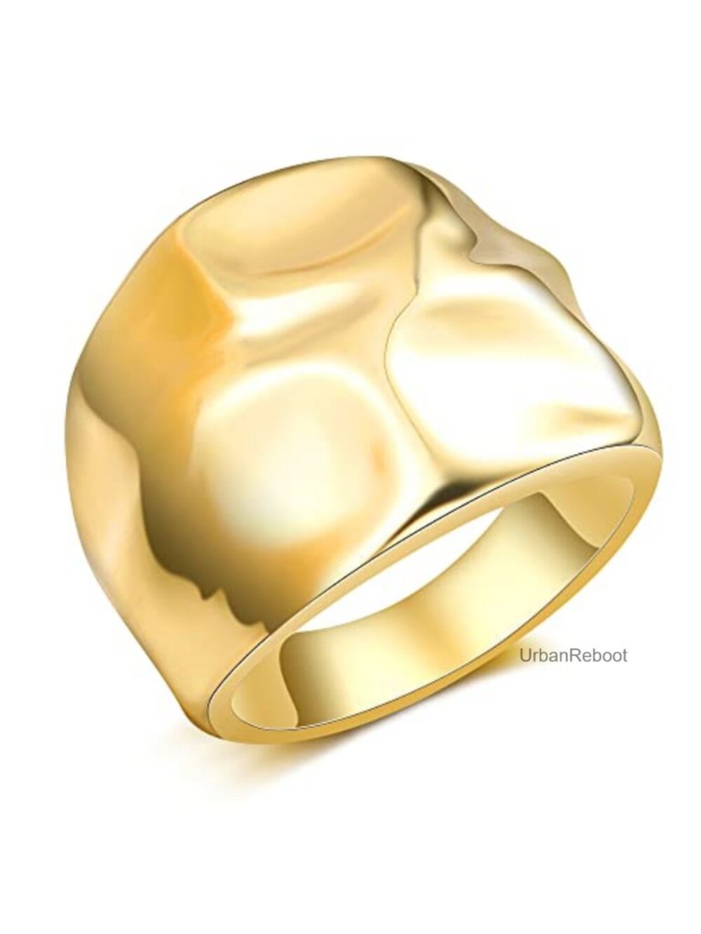 Chunky Dome Statement Ring 18K Gold Plated Hammered Wide Band Size 7-10